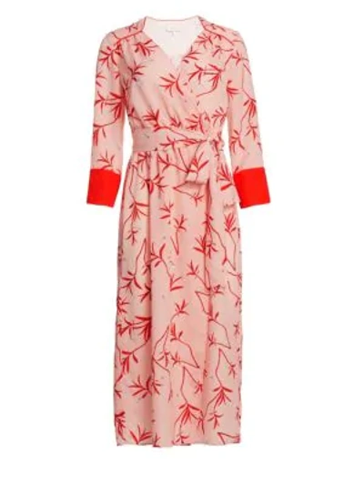 Borgo De Nor Long-sleeve Firefly Leaf Wrap Dress In Firefly Blush