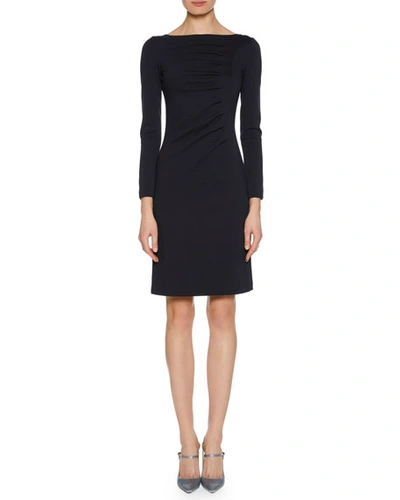 Giorgio Armani Long-sleeve Ruched Jersey Dress In Navy