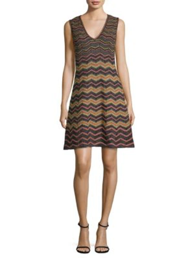 M Missoni Metallic Zigzag A-line Dress In Navy