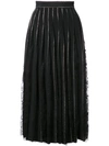 Adam Lippes Crystal-embroidered Pleated Silk Crepe A-line Skirt W/ Lace In Black ,metallic