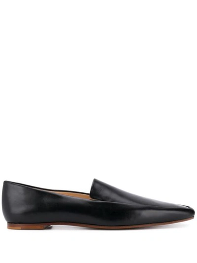 The Row Minimal Textured Patent-leather Loafers In Black