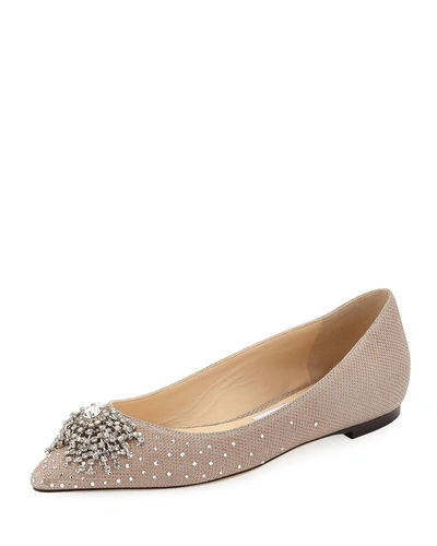 Jimmy Choo Joan Glitter Mesh Flat With Firework Crystal In Pink