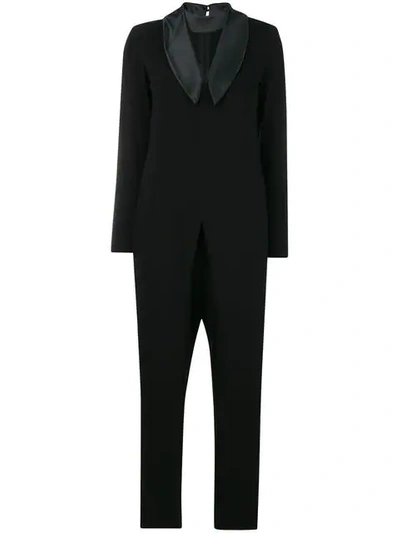 Giorgio Armani V-neck Jumpsuit W/ Flap & Neck Tie In Black