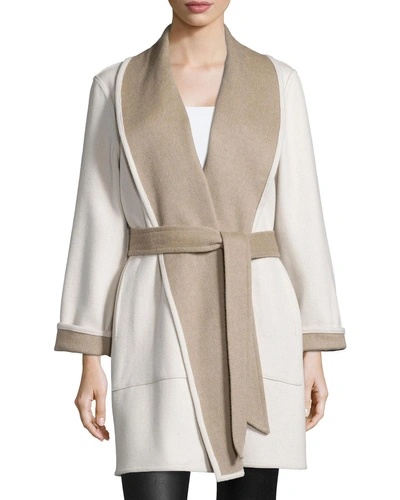 Sofia Cashmere Reversible Double-face Wrap Coat In Taupe/ivory