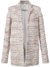 Adam Lippes Open-front Long-sleeve Cotton Tweed Long Blazer In Ivory Multi