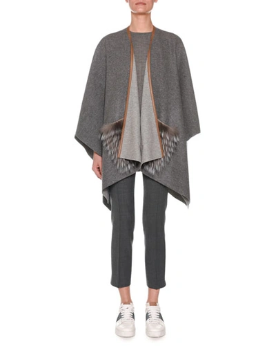 Agnona Open-front Cashmere Shawl With Fur Pockets In Gray