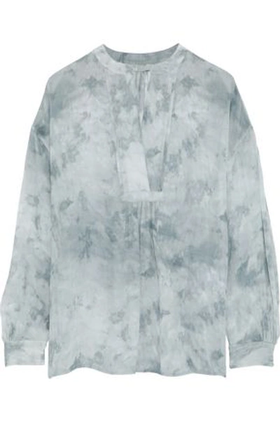Vince . Woman Tie-dyed Gathered Silk-georgette Blouse Gray