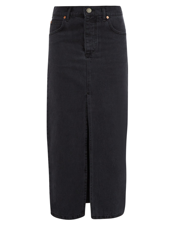 denim pencil skirt with front split