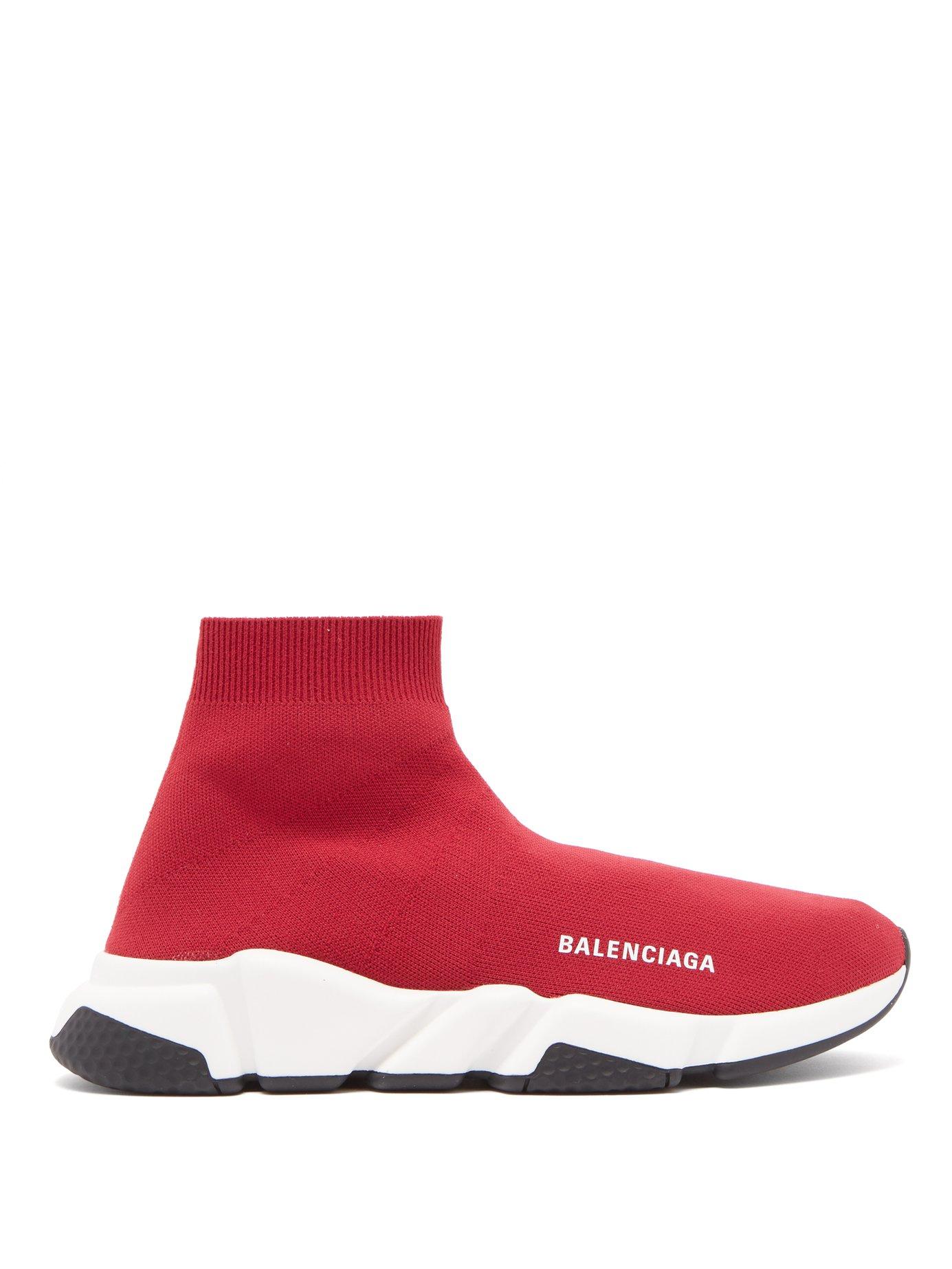 all red balenciaga speed trainers