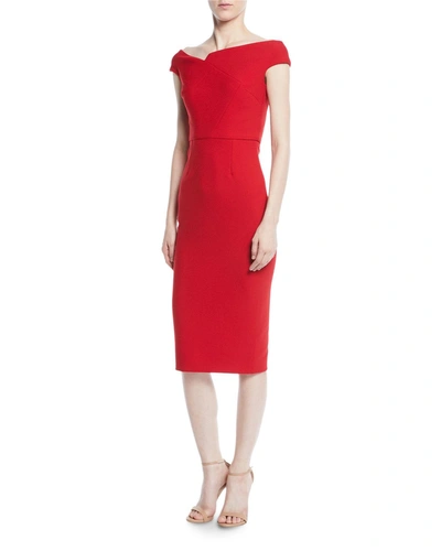 Roland Mouret Off-the-shoulder Cap-sleeve Crepe Sheath Dress In Red