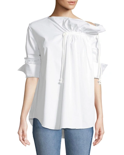 Palmer Harding Gallery Ruched Long-sleeve Poplin Shirt In White