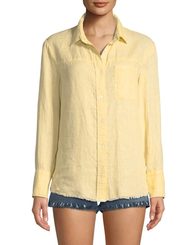 Frame Frayed Linen Button-down Top In Yellow