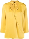 Theory Tie-neck Long-sleeve Wrap Top In Pollen