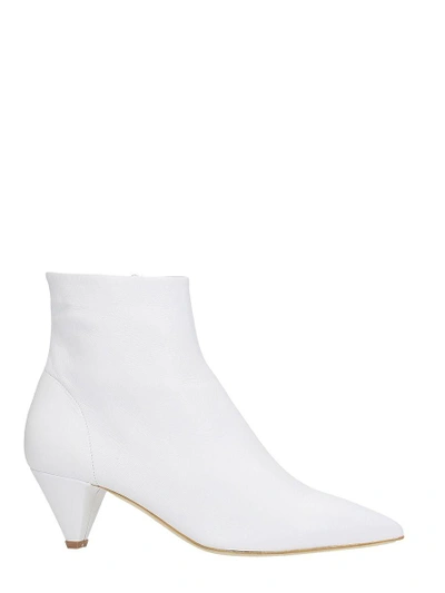 The Seller Pointed Toe White Calf Leather Ankle Boots