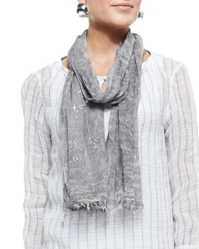 Eileen Fisher Tinted Encrusted Sparkle Scarf, Pewter