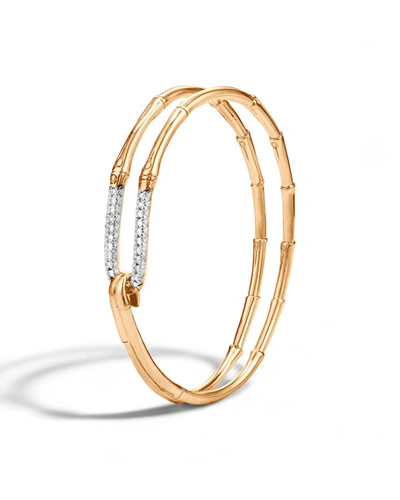 John Hardy 18k Gold Bamboo Hook Bracelet W/ Diamonds