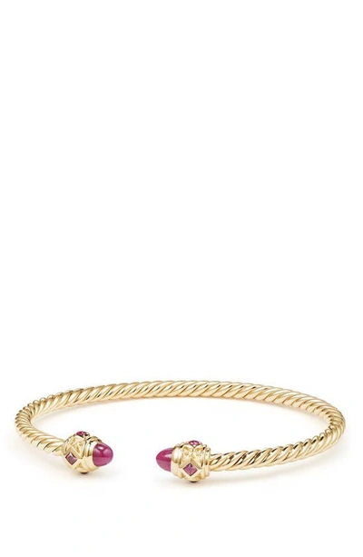 David Yurman 18k Gold Renaissance Cablespira Bangle Bracelet W/ Rubies In Gold/ Ruby