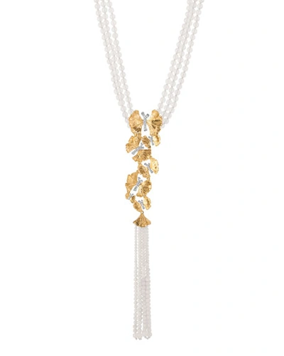 Michael Aram Butterfly Ginkgo Silver & Gold Lariat Necklace W/ Moonstone