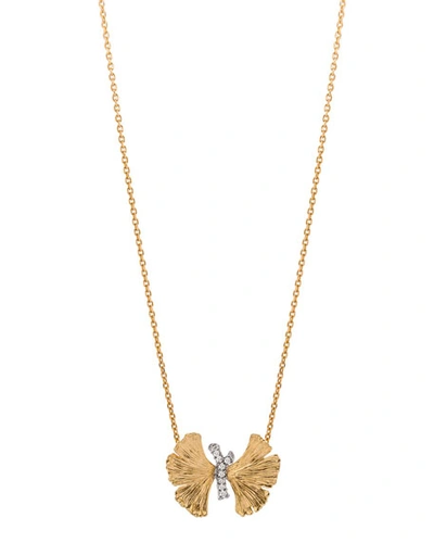 Michael Aram Butterfly Ginkgo Silver & Gold Pendant Necklace W/ Diamonds