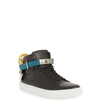 Buscemi Men's 100mm Tricolor Leather Turn-lock Mid-top Sneakers In Black Tri