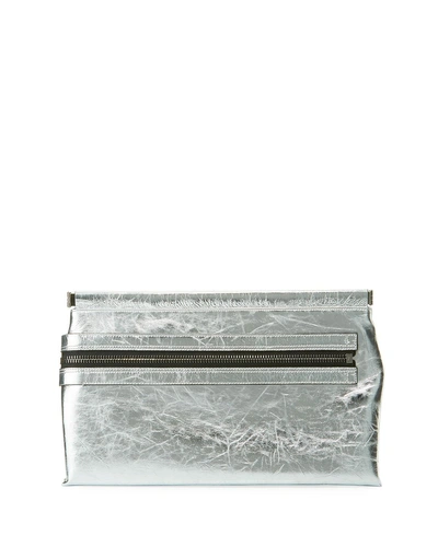 Tom Ford Flat Metallic Leather East-west Frame Clutch Bag In Silver