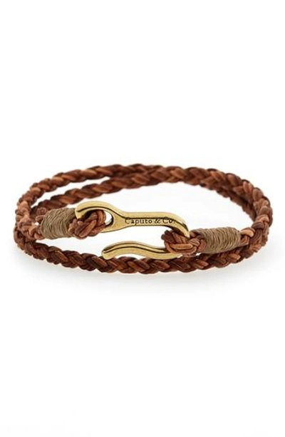 Caputo & Co Braided Leather Wrap Bracelet In Light Brown