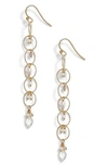 Chan Luu Chain Hoop Drop Earrings With Pearls In White Mix
