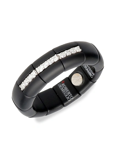 Roberto Demeglio Black Ceramic & 18k White Gold Ring With Diamonds, 0.11tdcw