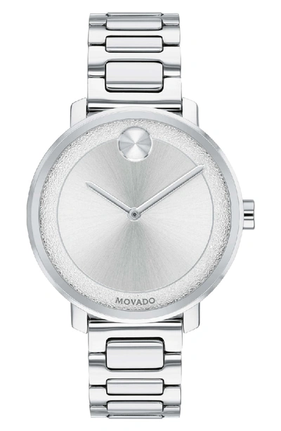 Movado 34mm Bold Frosted Bracelet Watch In Silver