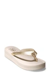 Cole Haan Lobster Wedge Flip Flop In Gold/ Pumice Stone Leather