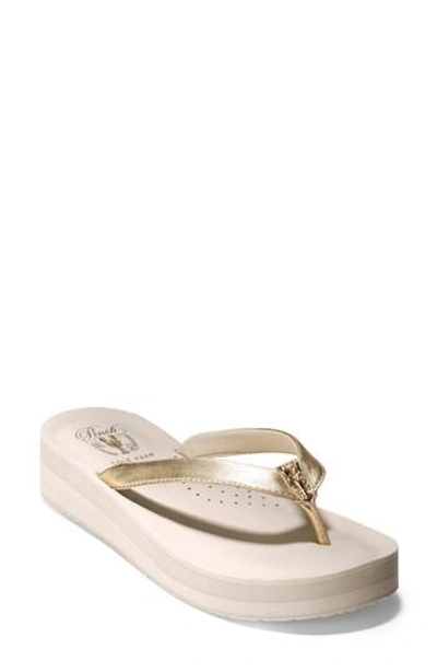 Cole Haan Lobster Wedge Flip Flop In Gold/ Pumice Stone Leather