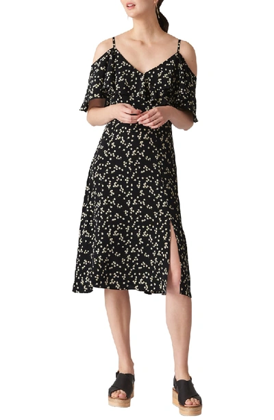 Whistles Daisy Print Cold-shoulder Dress In Black/ Multi
