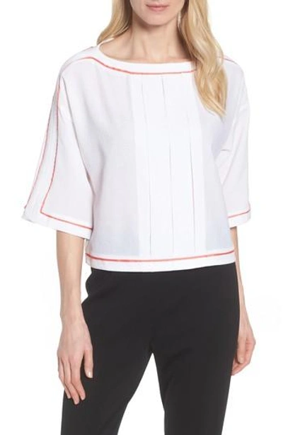 Ming Wang Contrast Trim Tunic In White/ Daylily