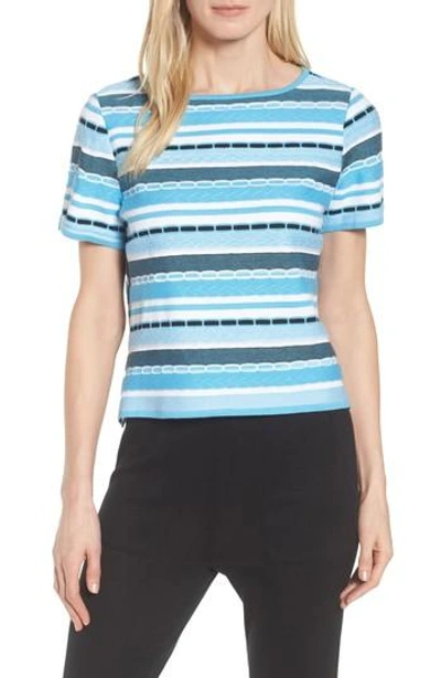 Ming Wang Stripe Jacquard Top In Bluebonnet/ Black/ White