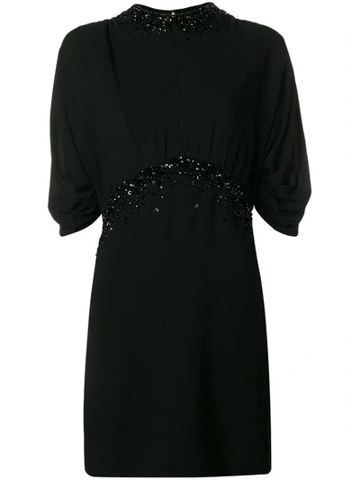 Prada Pouf-sleeve Open-back Embellished Cocktail Dress In Black