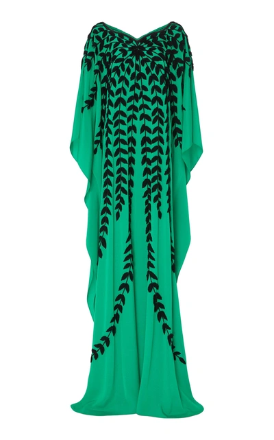 Joanna Mastroianni Embellished Silk Caftan In Green