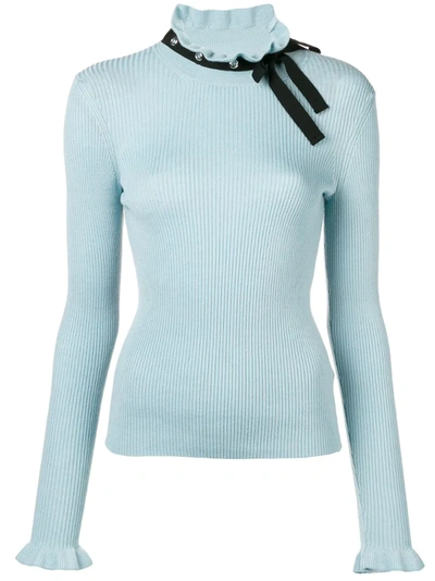 Red Valentino Grosgrain-trimmed Wool Sweater In Blue