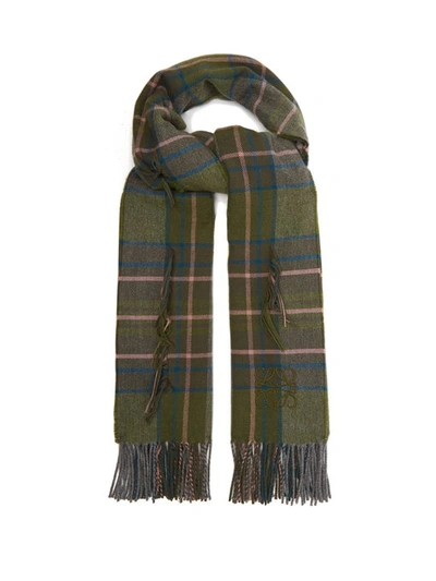 Loewe Checked Cashmere And Wool-blend Scarf In Green