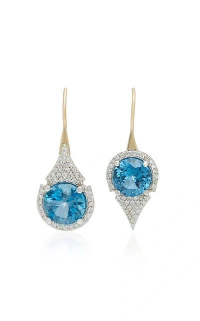 Ilana Ariel Aziza 14k Gold Blue Topaz Diamond Earrings