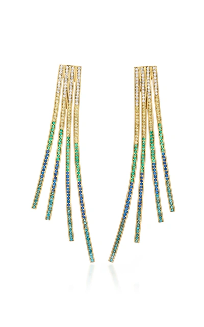 Joanna Laura Constantine Criss-cross Rainbow Gold-plated Brass And Cubic Zirconia Statement Earrings In Blue