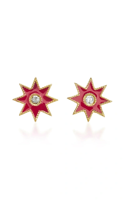 Colette Jewelry Star 18k White Gold Enamel And Diamond Earrings In Pink