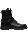 Prada Logo-embossed Rubber And Neoprene-trimmed Leather Ankle Boots In Black