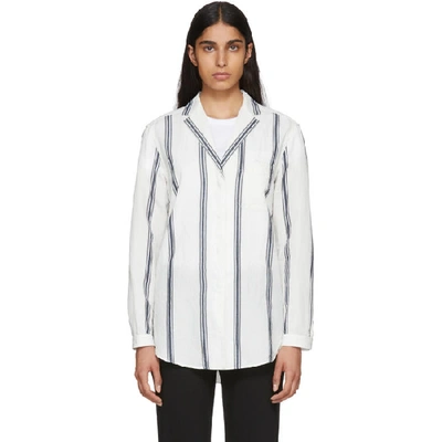 Rag & Bone Alyse Button-down Striped Cotton-linen Shirt In White/blue