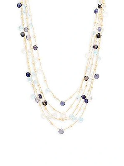 Saks Fifth Avenue Blue Topaz, Quartz & 18k Goldplated Sterling Silver Multi-strand Necklace