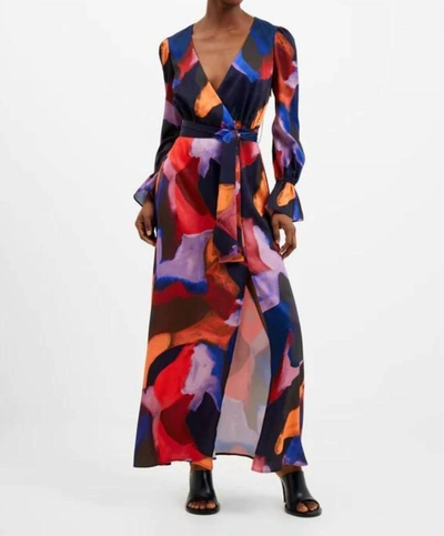 French Connection Isadora Drape Maxi Dress In Cobalt Blue/bright Marigold  In Multi | ModeSens