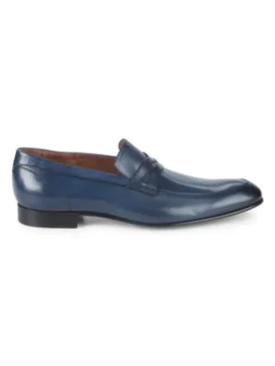 Massimo Matteo Leather Penny Loafers In Navy