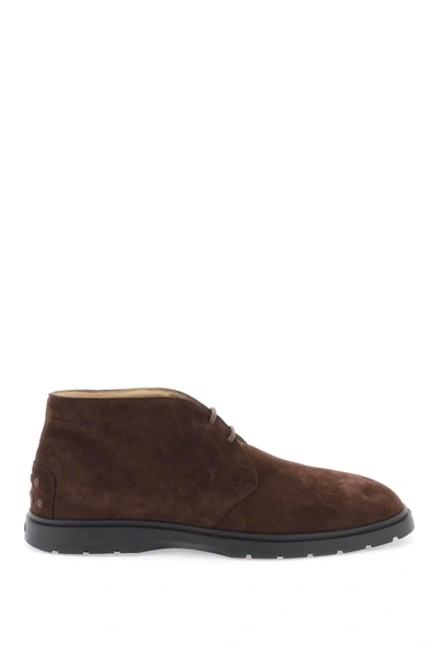 Tod's Suede Leather Ankle Boots In Brown