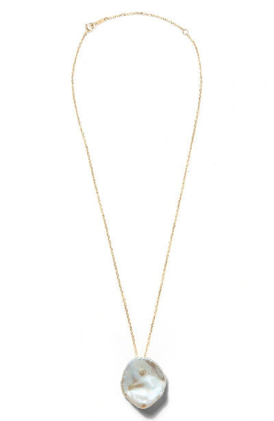 Mizuki 14k Single Petal Pearl Pendant Necklace In Yellow Gold/ Pearl