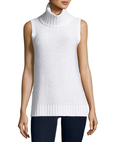 Neiman Marcus Sequined Cashmere Turtleneck Shell In Winter White