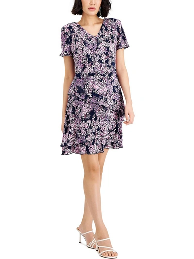 Connected Apparel Petites Womens Crinkled Floral Sheath Dress In Pink